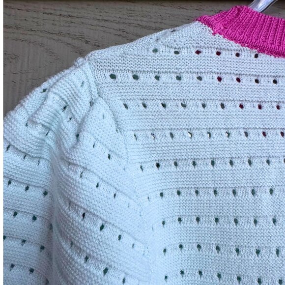Fate Mint Green Pointelle Knit Short Sleeve Sweater Top with Pink Trim Large - Picture 8 of 10